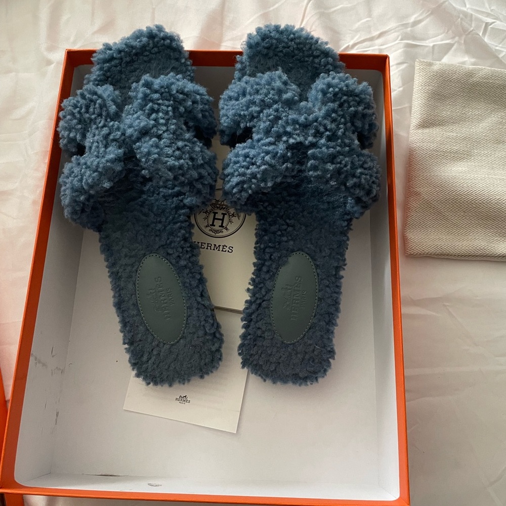 Authentic Hermes Shearling Slides. - image 1